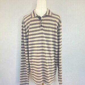 Lucky Brand Gray and Cream Striped Long Sleeve Shirt